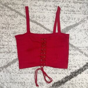 RED LACE UP TOP